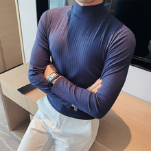 Load image into Gallery viewer, Half Turtleneck Slim Striped Long Sleeve Top