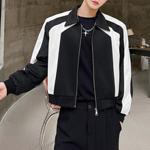 Load image into Gallery viewer, Black And White Colorblock Shoulder Pad Cropped Jacket