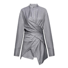 Load image into Gallery viewer, Stand Collar Cross Button Irregular Shirt
