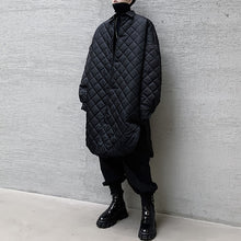 Load image into Gallery viewer, Winter Shirt Collar Mid-length Rhombic Cotton Coat