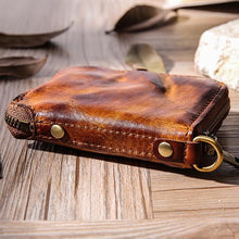 Load image into Gallery viewer, Hand Made Retro Genuine Leather Zipper Wallet