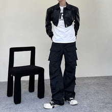 Load image into Gallery viewer, Black Short Zip PU Leather Jacket