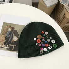 Load image into Gallery viewer, Irregular Button Trim Knitted Hat
