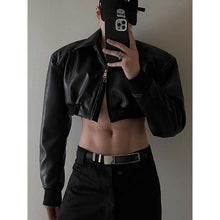 Load image into Gallery viewer, Black Short Zip PU Leather Jacket
