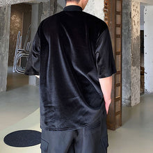 Load image into Gallery viewer, Metallic Stand Collar Half Sleeve Velvet T-Shirt