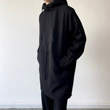 Load image into Gallery viewer, Dark Hood Lace Up Pullover Mid Length Coat