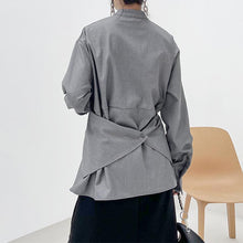 Load image into Gallery viewer, Stand Collar Cross Button Irregular Shirt