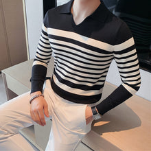 Load image into Gallery viewer, Striped Long-sleeve Knitted Polo Shirt