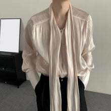 Load image into Gallery viewer, Solid Color Pleated Ribbon Casual Shirt
