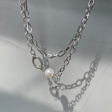 Load image into Gallery viewer, Cross And Bead Trimmed Double Layer Necklace

