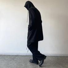 Load image into Gallery viewer, Dark Hood Lace Up Pullover Mid Length Coat