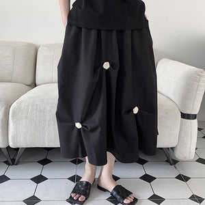 Dark Floral High Waist A-Line Skirt