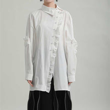 Load image into Gallery viewer, Asymmetric Collar Ruffles Mid Length Shirts