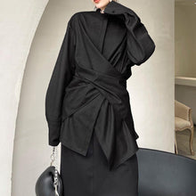 Load image into Gallery viewer, Stand Collar Cross Button Irregular Shirt