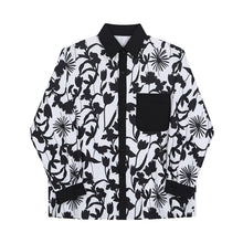 Load image into Gallery viewer, Black and White Floral Lapel Shirt