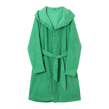 Load image into Gallery viewer, Green Tie Hooded Midi Robe Jacket