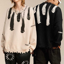 Load image into Gallery viewer, Printed Crew Neck Fringe Knit Sweater