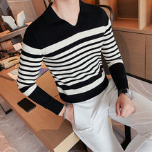 Load image into Gallery viewer, Striped Long-sleeve Knitted Polo Shirt