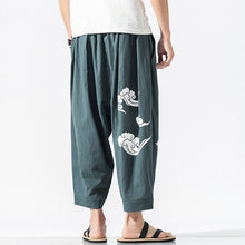 Load image into Gallery viewer, Cotton Linen Print Loose Ninth Pants
