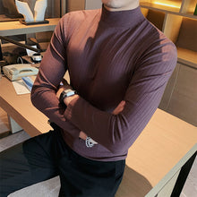 Load image into Gallery viewer, Half Turtleneck Slim Striped Long Sleeve Top