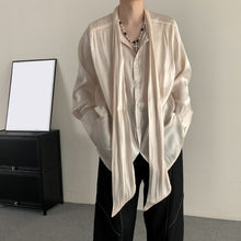 Load image into Gallery viewer, Solid Color Pleated Ribbon Casual Shirt