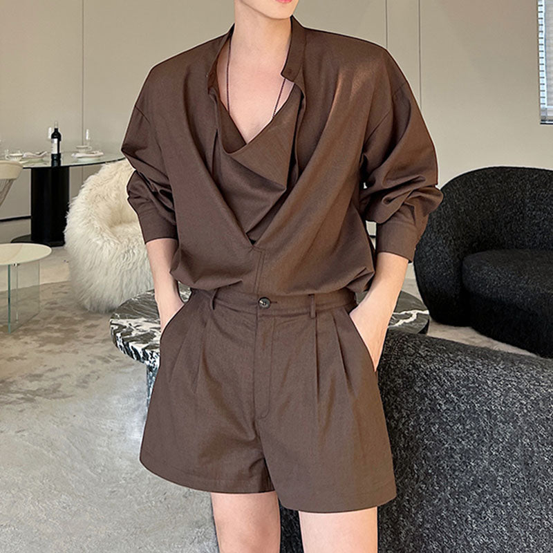 Two Piece Long Sleeve Shirt Shorts Suit