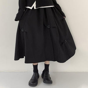 Dark Floral High Waist A-Line Skirt