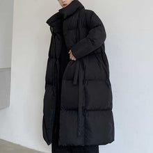 Load image into Gallery viewer, Dark Stand Collar Tie Long Thickened Coat
