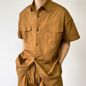 Two-Piece Square Neck Short Sleeve Shirt and Shorts