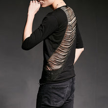 Load image into Gallery viewer, Slim Fit Fringe Cutout Half Sleeve T-Shirt