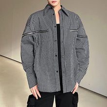 Load image into Gallery viewer, Black and White Grid Zipper Splicing Long-sleeved Shirt