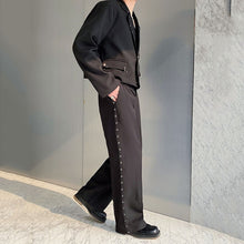 Load image into Gallery viewer, Eyelet Short Lapel Loose Blazer Wide Leg Trousers Two Piece Sets
