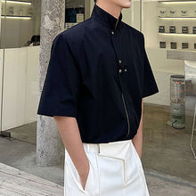 Load image into Gallery viewer, Stand Collar Zip Short Sleeve Shirt