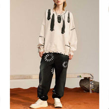 Load image into Gallery viewer, Printed Crew Neck Fringe Knit Sweater