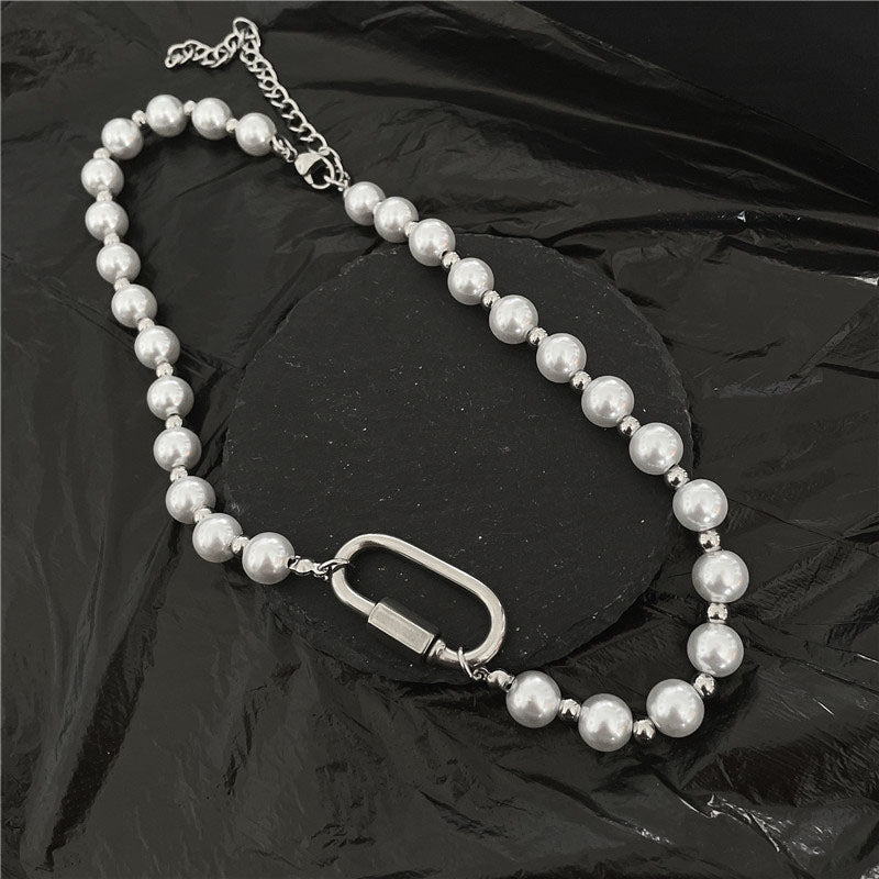 Beads Stitching Carabiner Titanium Necklace