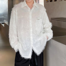 Load image into Gallery viewer, Fringed Mesh Long Sleeve Lapel Shirt