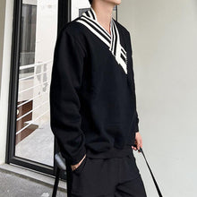 Load image into Gallery viewer, Thread Contrast V-neck Casual Sweatshirt