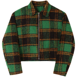 Green Plaid Short Jacket Coat