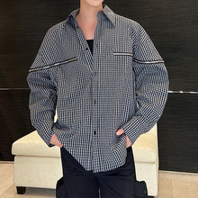 Load image into Gallery viewer, Black and White Grid Zipper Splicing Long-sleeved Shirt