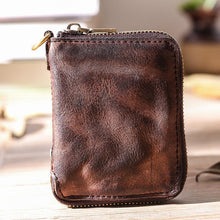 Load image into Gallery viewer, Hand Made Retro Genuine Leather Zipper Wallet