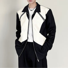 Load image into Gallery viewer, Black and White Leather Zip Up Jacket