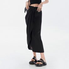Load image into Gallery viewer, Black Satin Split Skirt