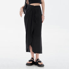 Load image into Gallery viewer, Black Satin Split Skirt