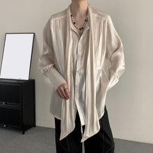 Load image into Gallery viewer, Solid Color Pleated Ribbon Casual Shirt
