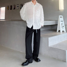 Load image into Gallery viewer, Fringed Mesh Long Sleeve Lapel Shirt