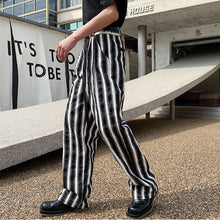 Load image into Gallery viewer, Black and White Striped Belt Tie Pants