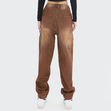 Load image into Gallery viewer, Vintage Brown Elastic Waist Washed Jeans