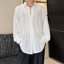 Load image into Gallery viewer, Retro Hollow Half Perspective Solid Color Spring Shirt