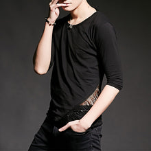 Load image into Gallery viewer, Slim Fit Fringe Cutout Half Sleeve T-Shirt