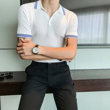 Load image into Gallery viewer, Contrast Stripe Trim Slim-fit Polo Shirt